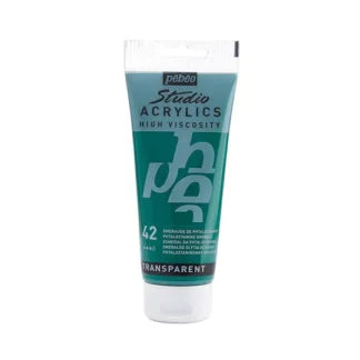 Pebeo Studio Acrylic Iridescent Paint - High Viscosity - 100ml (Emerald Phtalocyanine Transparent)