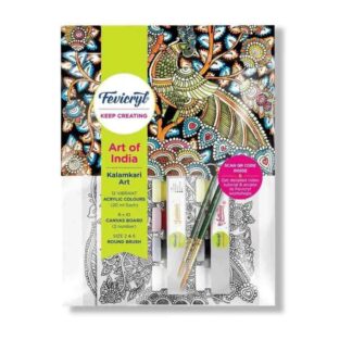 fevicryl Kalamkari Art + 12 Vibrant Acrylic Colours 20ml Each + 8×10 Canvas Board 2pcs + Size 2&6 Round Brush