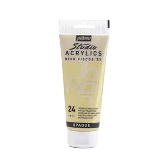 Pebeo Studio Acrylic Iridescent Paint - High Viscosity - 100ml (Naples Yellow Amrillo Opaque)