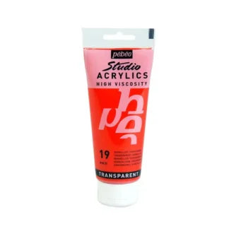 Pebeo Studio Acrylic Iridescent Paint - High Viscosity - 100ml (Vermillon Transparent)